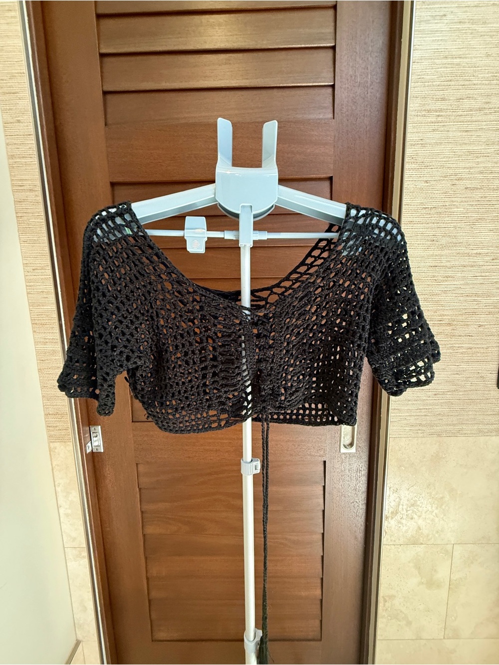 Black Crochet Tie-Front Women’s Top Size M